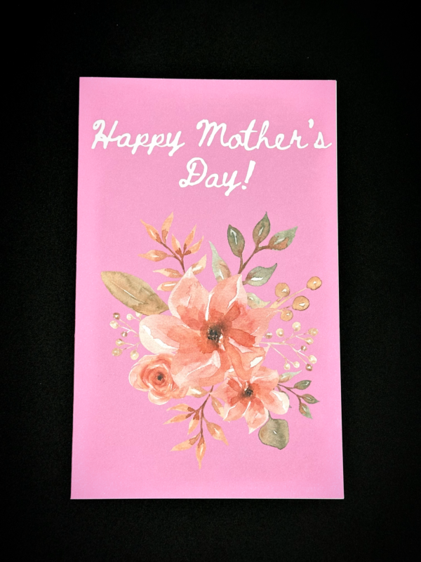 Pink Happy Mother's Day card with flowers.