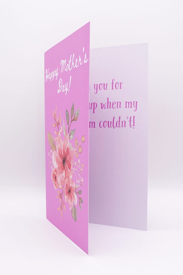 Pink card with flowers for Mother's Day.