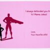 Pink card with superhero dad and son.