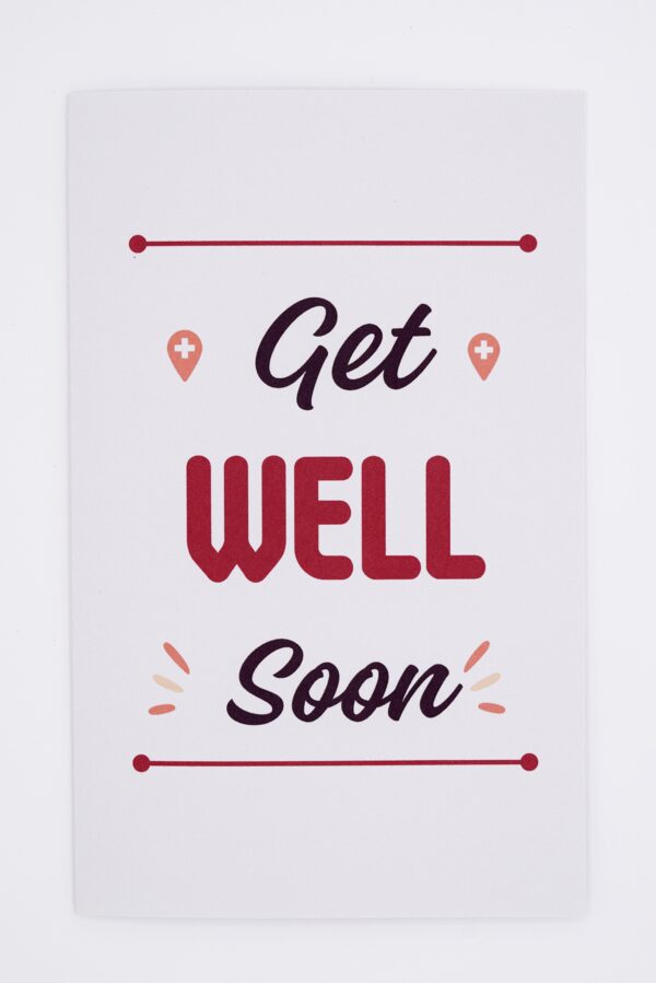 Get well soon card with plus signs.