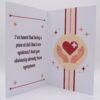 Funny card with heart and hands.