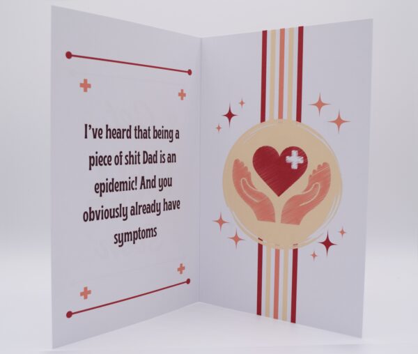 Funny card with heart and hands.