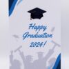 Graduation card with blue and white colors.