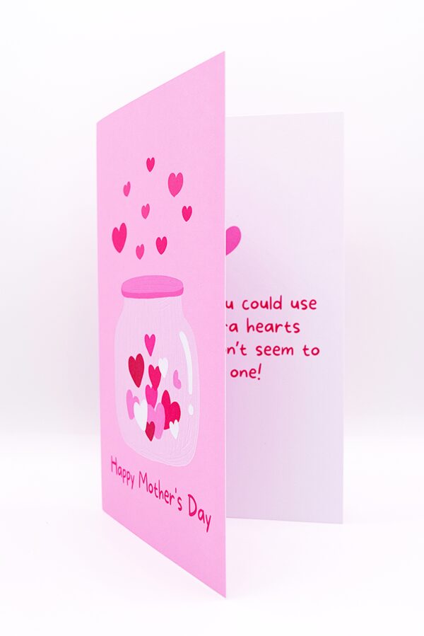 Pink card with hearts and jar.