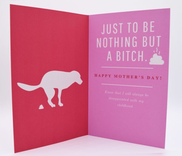 Humorous Mother's Day card with dog silhouette.