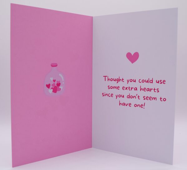 Pink card with a jar of hearts.