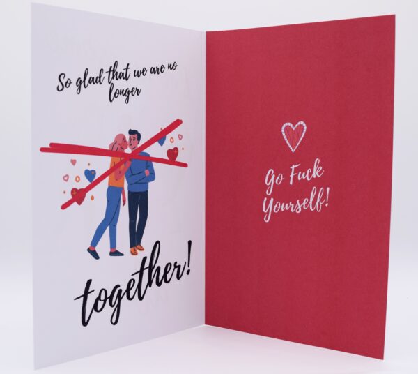 Funny breakup card with couple illustration.