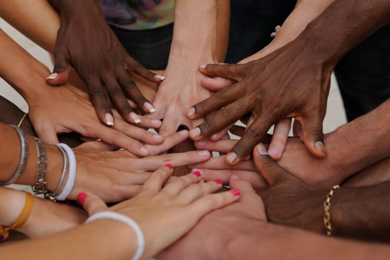 Multiple hands stacked in unity.