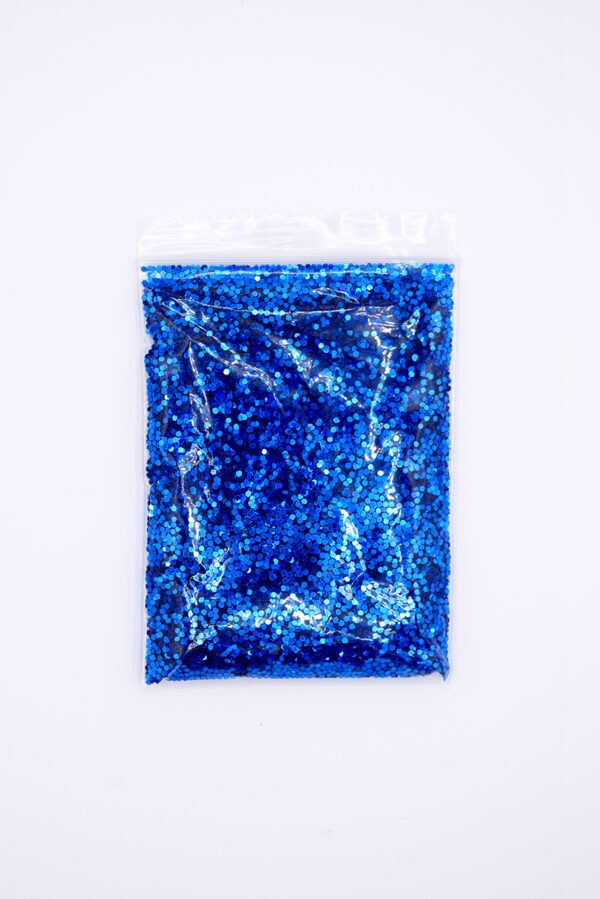 Blue glitter in a plastic bag.