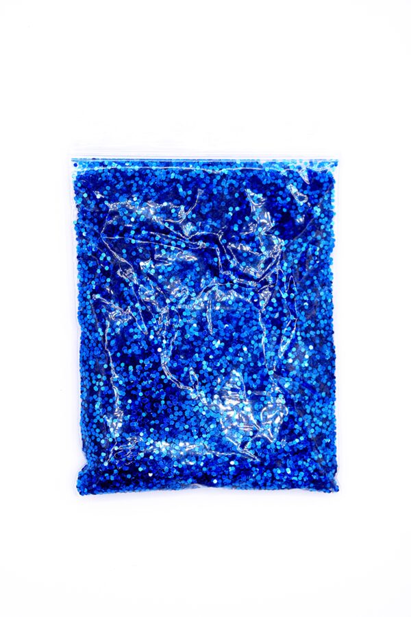 Blue glitter in a plastic bag.