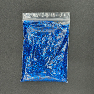 Blue glitter in a plastic bag.