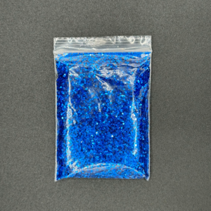 Blue glitter in a plastic bag.