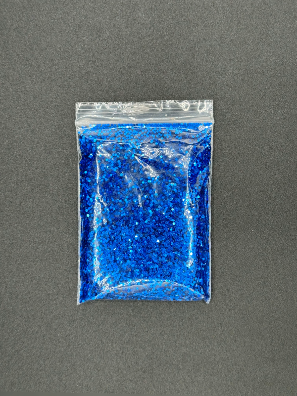 Blue glitter in a plastic bag.