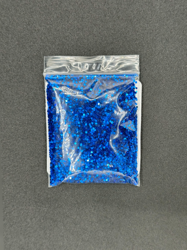 A bag of blue glitter sequins.