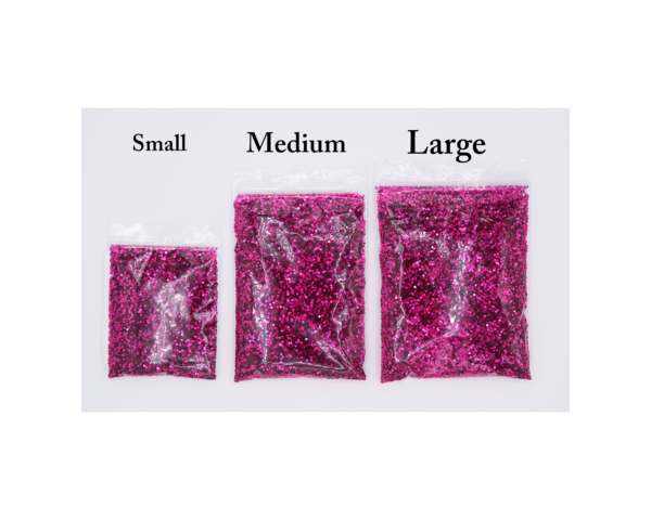 Pink glitter in small, medium, and large sizes.