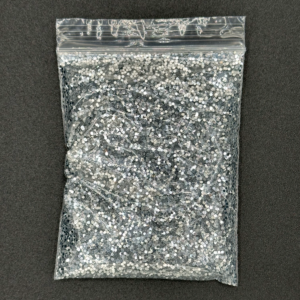 Silver glitter in a plastic bag.