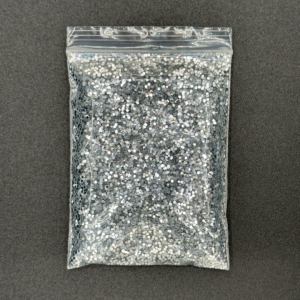 Silver glitter in a clear bag.