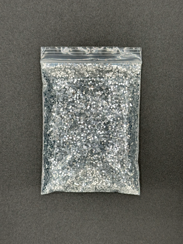 Silver glitter in a clear bag.