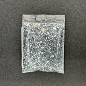 Silver glitter in a plastic bag.