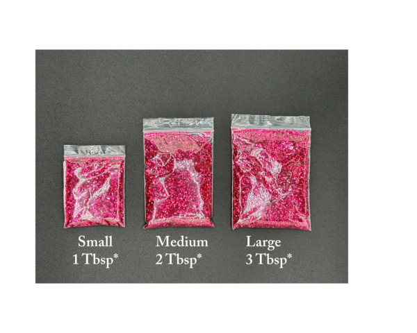 Pink glitter in small, medium, and large sizes.