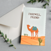 Farewell card with a camel in the desert.