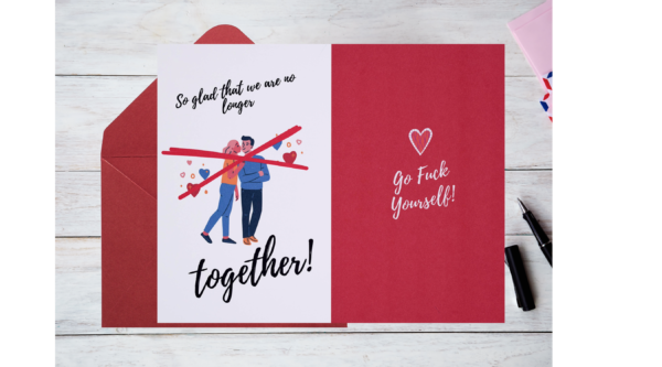 Breakup card with couple crossed out.