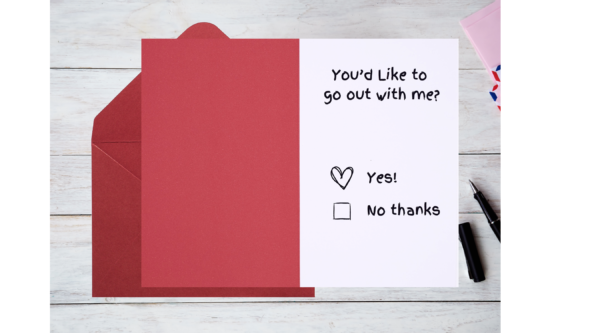 Red envelope with a "go out with me?" card.