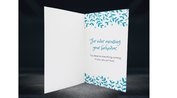 Greeting card with rude message.