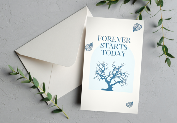 Card with "Forever Starts Today" message.